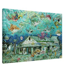 Green Parrot Underwater Series - C.B. Wilson Artwork - Canvas Print – 24x36in – Stretched with Mirror Wrap